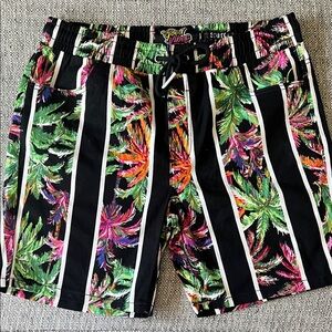 Vintage Men's Good Vibes by Drill Clothing Tropical stripe palm shorts Size M